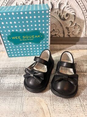 Wee Squeak Black Mary Jane Shoes | Bow Detail | Toddler Size 5/21 | NEW